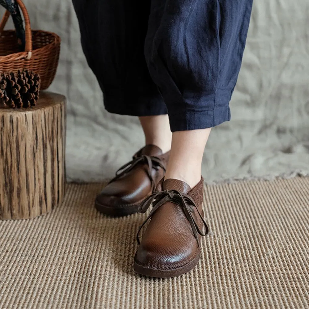 South Oxford Zero Drop Leather Barefoot Boots Lace-Up Soft Ankle Booties Mori Girl Oxfords Designer Shoes Combat Boots Coffee