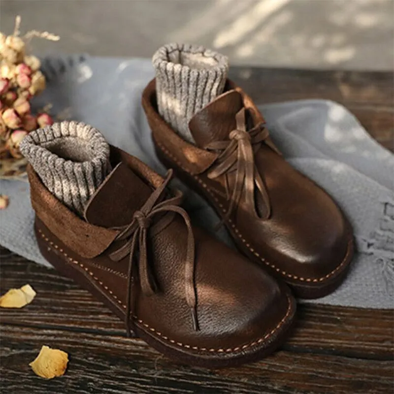 Handmade Shoe Oxford Casual Zero Drop Leather Barefoot Boots Lace-Up Soft Ankle Booties Mori Girl Oxfords Designer Shoes Combat Boots Coffee